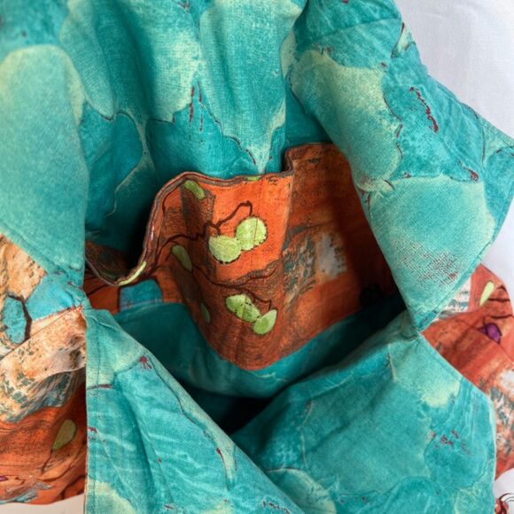 Multi Print Cloth Boho Hobo Handbag Tote Snap Top Leather Handles - Picture 6 of 8